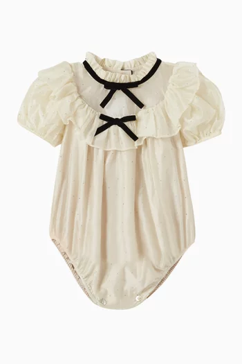 Embellished Velvet-bow Bodysuit in Voile