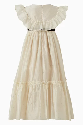 Embellished Velvet-bow Dress in Voile