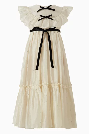 Embellished Velvet-bow Dress in Voile