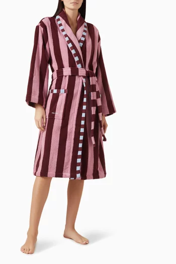 Striped Belted Bath Robe in Terry Cotton