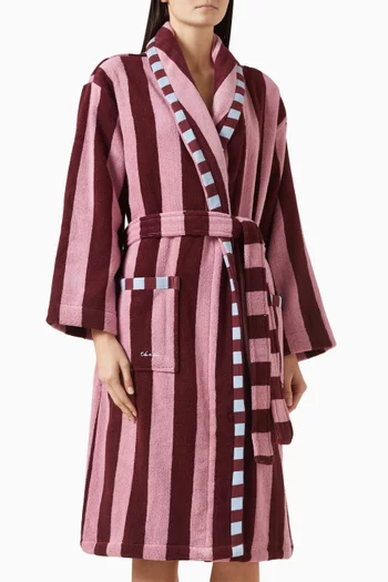 Striped Belted Bath Robe in Terry Cotton