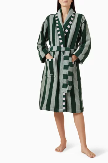 Striped Belted Bath Robe in Terry Cotton
