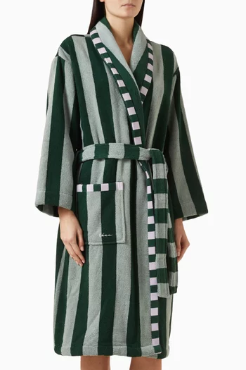 Striped Belted Bath Robe in Terry Cotton