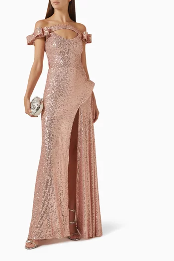 Sequin-embellished Off-shoulder Gown