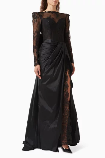 Vien Lace-trim Gown in Taffeta
