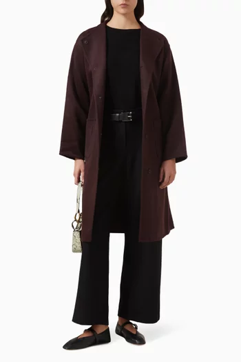 High-collar Belted Coat in Wool