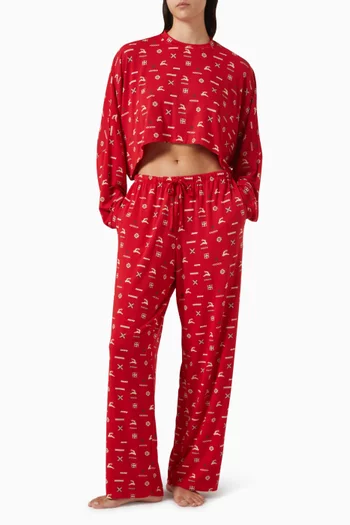 Crop Henley Top & Pants Sleep Set