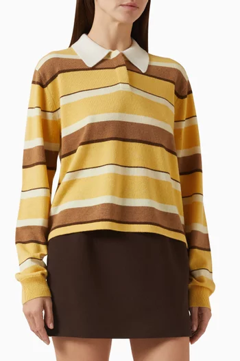 Crop Stripe Rugby Sweater in Cashmere