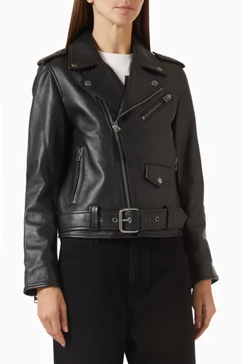 Belted Moto Jacket in Sheep Leather