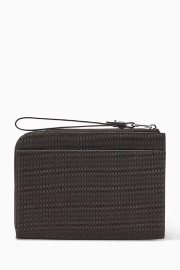 Logo Wave-print Pouch in Leather
