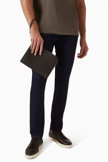 Logo Wave-print Pouch in Leather