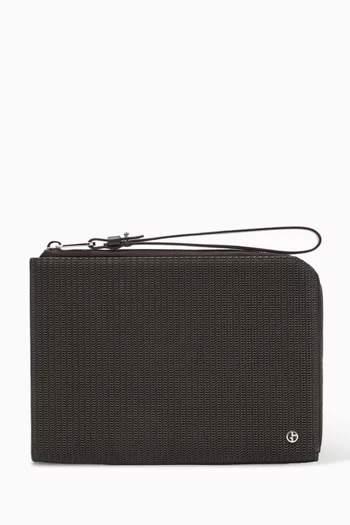 Logo Wave-print Pouch in Leather