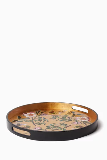 Floral Lacquered Tray in Wood