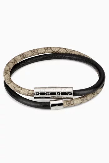 GG Double Bracelet in Leather & Canvas