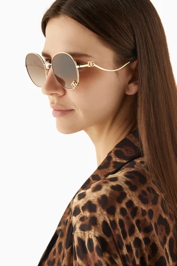 Oversized Round Sunglasses in Gold-tone Metal