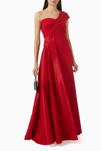 One Shoulder Gown in Crepe & Taffeta
