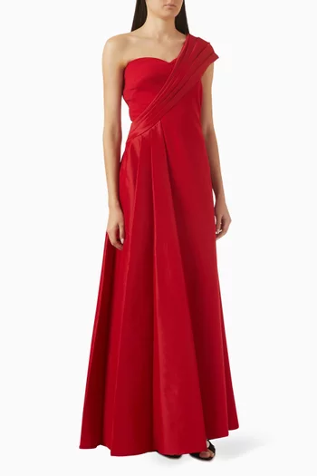 One Shoulder Gown in Crepe & Taffeta
