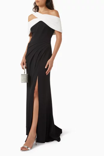 Sumit Asymmetrical Gown in Crepe