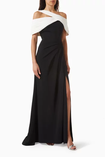 Sumit Asymmetrical Gown in Crepe