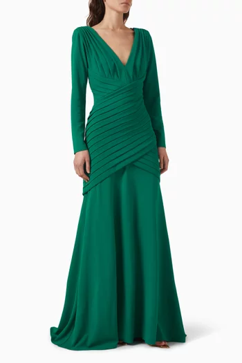 Keris Pleated Gown in Crepe