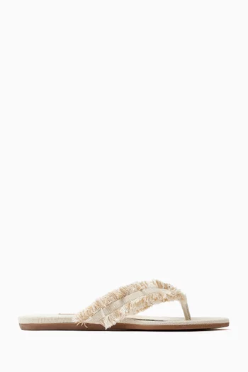 Frayed Flecked Flat Sandals in Canvas