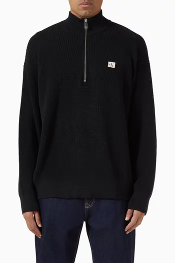 Waffle Quarter Zip Sweater in Cotton