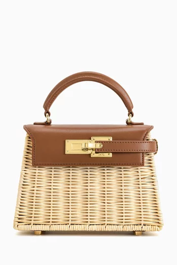 Elise Top-handle Bag in Woven Rattan & Vegan Leather