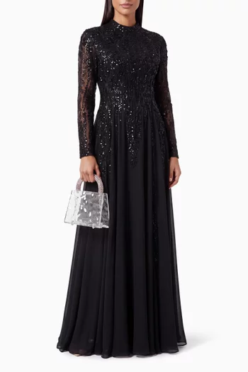 Sequin-embellished Gown in Satin