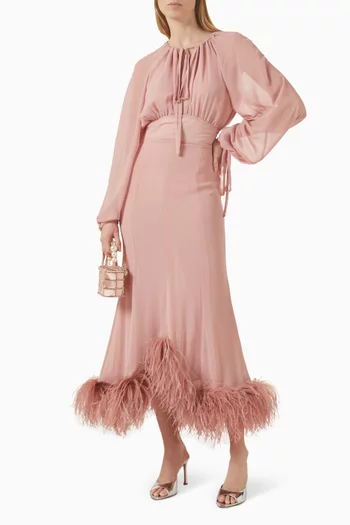 Davis Feather-trim Dress in Chiffon