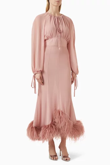 Davis Feather-trim Dress in Chiffon