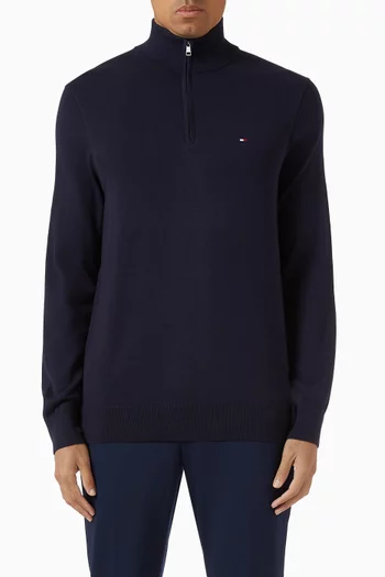 Flag Embroidered Zip Sweater in Cotton-knit