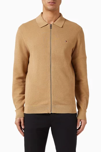 Seasonal Structure Zip Polo Sweater in Cotton