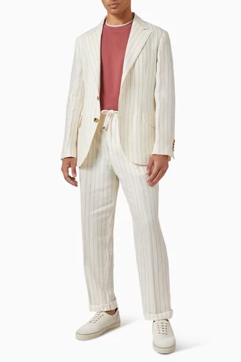 Chalk Stripe Cavallo Blazer in Linen Twill