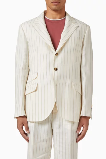 Chalk Stripe Cavallo Blazer in Linen Twill