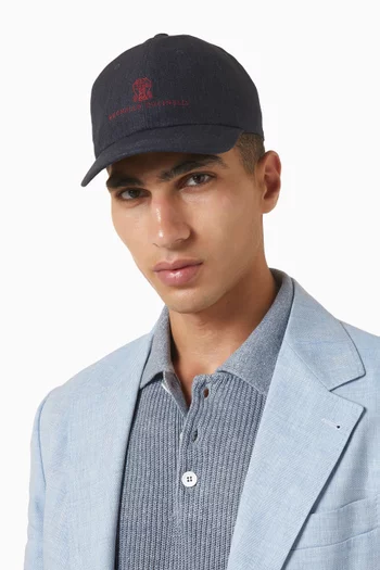 Embroidered Logo Baseball Cap in Délavé Linen