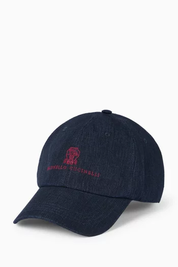 Embroidered Logo Baseball Cap in Délavé Linen
