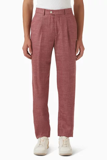 Hopsack Pleated Pants in Wool-blend