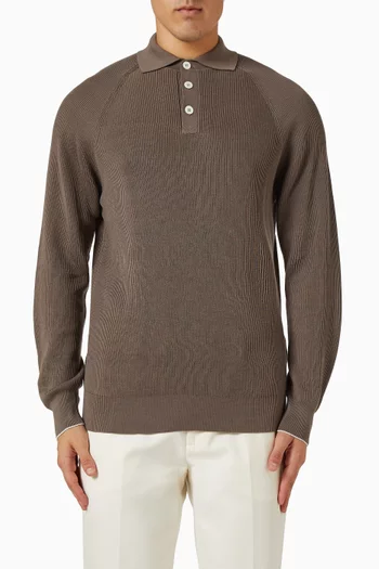 English Rib Knit Polo Sweater in Cotton