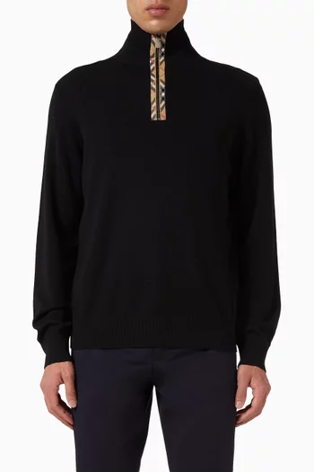 Check Trim Half-zip Sweater in Wool