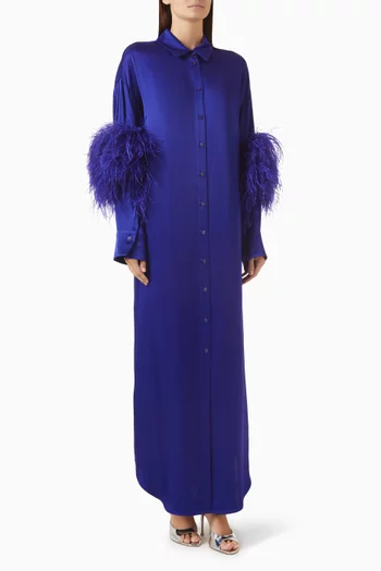 Feather-trim Dress in Satin