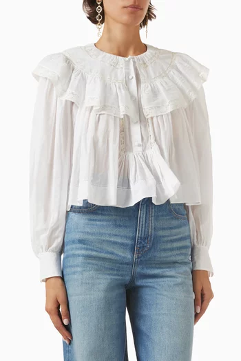 Ruffle Cropped Top in Cotton Voile & Lace