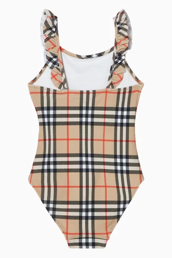 Ruffle Trim Check Swimsuit