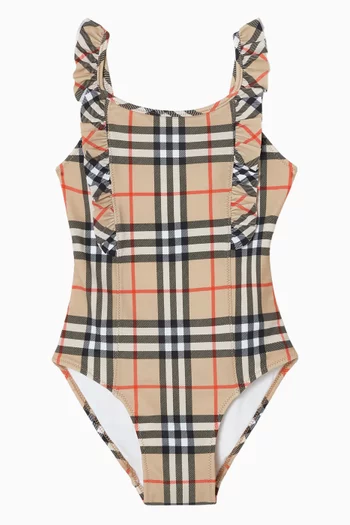 Ruffle Trim Check Swimsuit