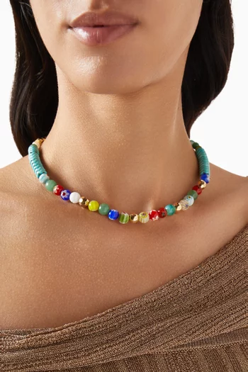 قلادة مزينة بالخرز نحاس مطلي بلون ذهبي