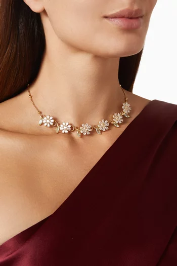 قلادة بحلي زهور أقحوان مرصعة بالكريستال نحاس مطلي بلون ذهبي