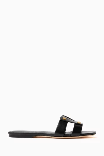 Via Slide Sandals in Smooth Leather