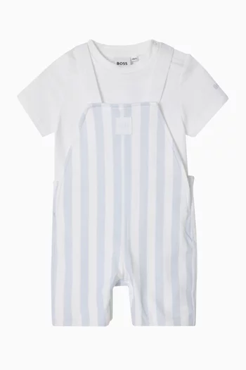 Striped Logo Dungaree Set in Stretch Cotton