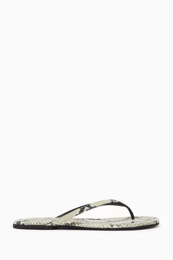 Freja Thong Sandals in Snake-embossed Leather