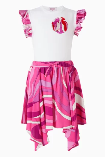 Logo Ruffled T-shirt in Cotton Jersey