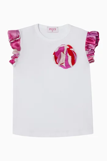 Logo Ruffled T-shirt in Cotton Jersey